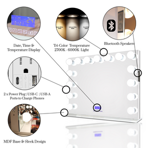 Mega G-Series LED Vanity Mirror with Bluetooth Speaker and Power Outlet