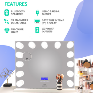 Mega G-Series LED Vanity Mirror with Bluetooth Speaker and Power Outlet